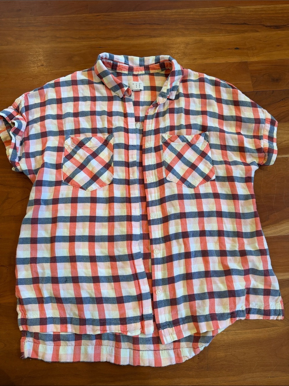 a new day Red White and Navy Plaid Button-Up Shirt